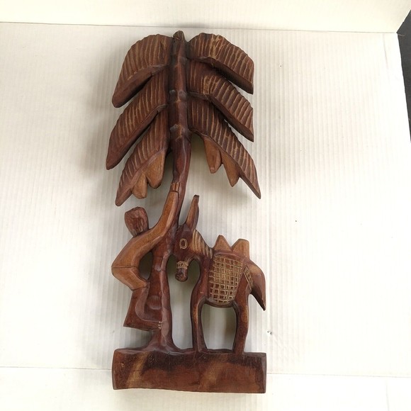 Handmade Other - Vintage Hand Carved Wood Wall Hanging Art Palm Tree Coconut Pair 19’X7’ Tropic